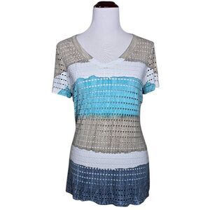 Hard Tail Washed Out Tie Dye Hole Covered Short Sleeve Shirt Medium